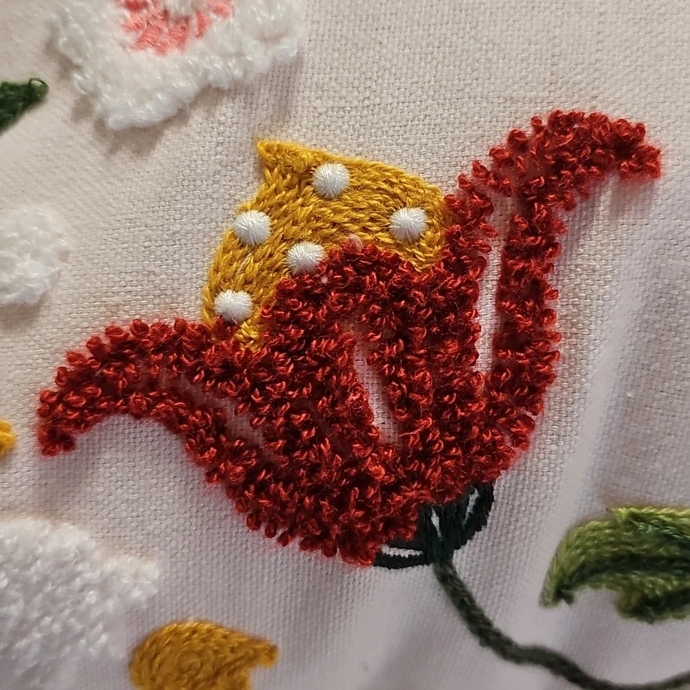 Embroidered Easter Bunny‎ Floral Throw Pillow - Cream, Mustard, Pink, Green. NWT